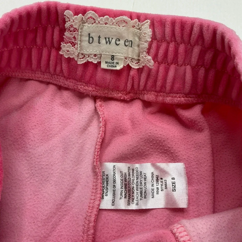 btween Pink Tie-Dye Velour Tracksuit Kids Size 8 Ruffle Shoulder Jogger Set